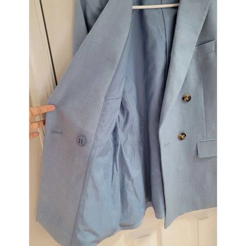 REISS Double Breasts Peak Lapel Suit Blazer In Blue Sz: 2 - Picture 7 of 12